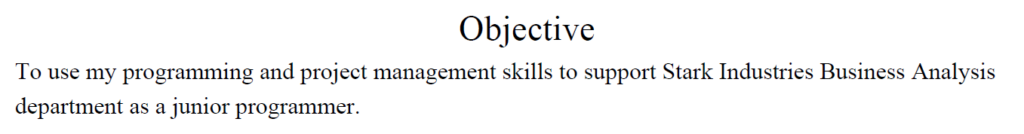 Formatted Objective statement